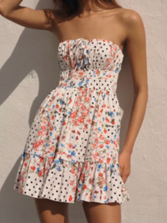 Anthropologie Dresses & Skirts - Anthropologie Somerset White Floral & Black Polka Dot Strapless Dress Sz L NWT